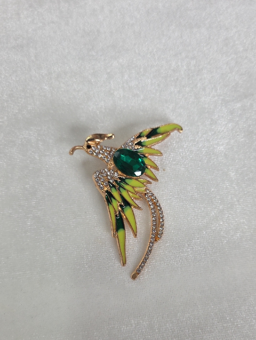 Women's Green Phoenix Bird Brooch Retro Style Pin Rhinestones Elegant Gold Tone